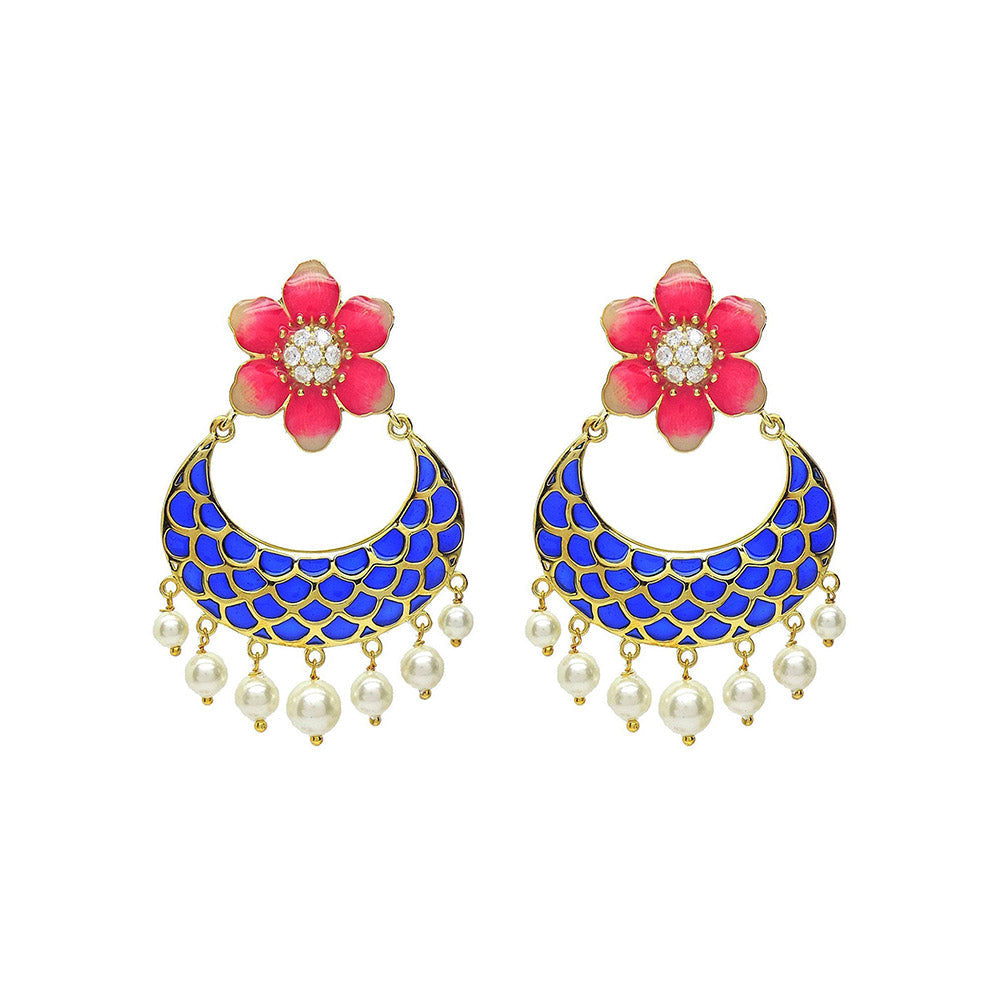 Divino Pink & Blue Floral Harbor Chandbali