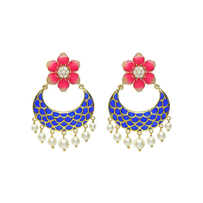 Divino Pink & Blue Floral Harbor Chandbali