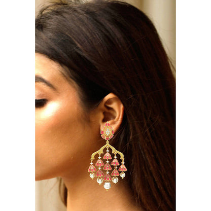 Divino Pink Temple Royale Meenakari Earrings
