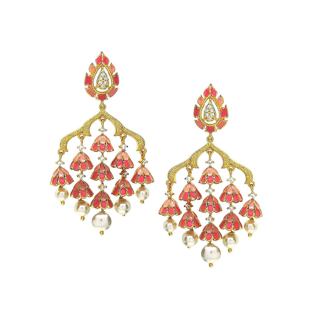Divino Pink Temple Royale Meenakari Earrings