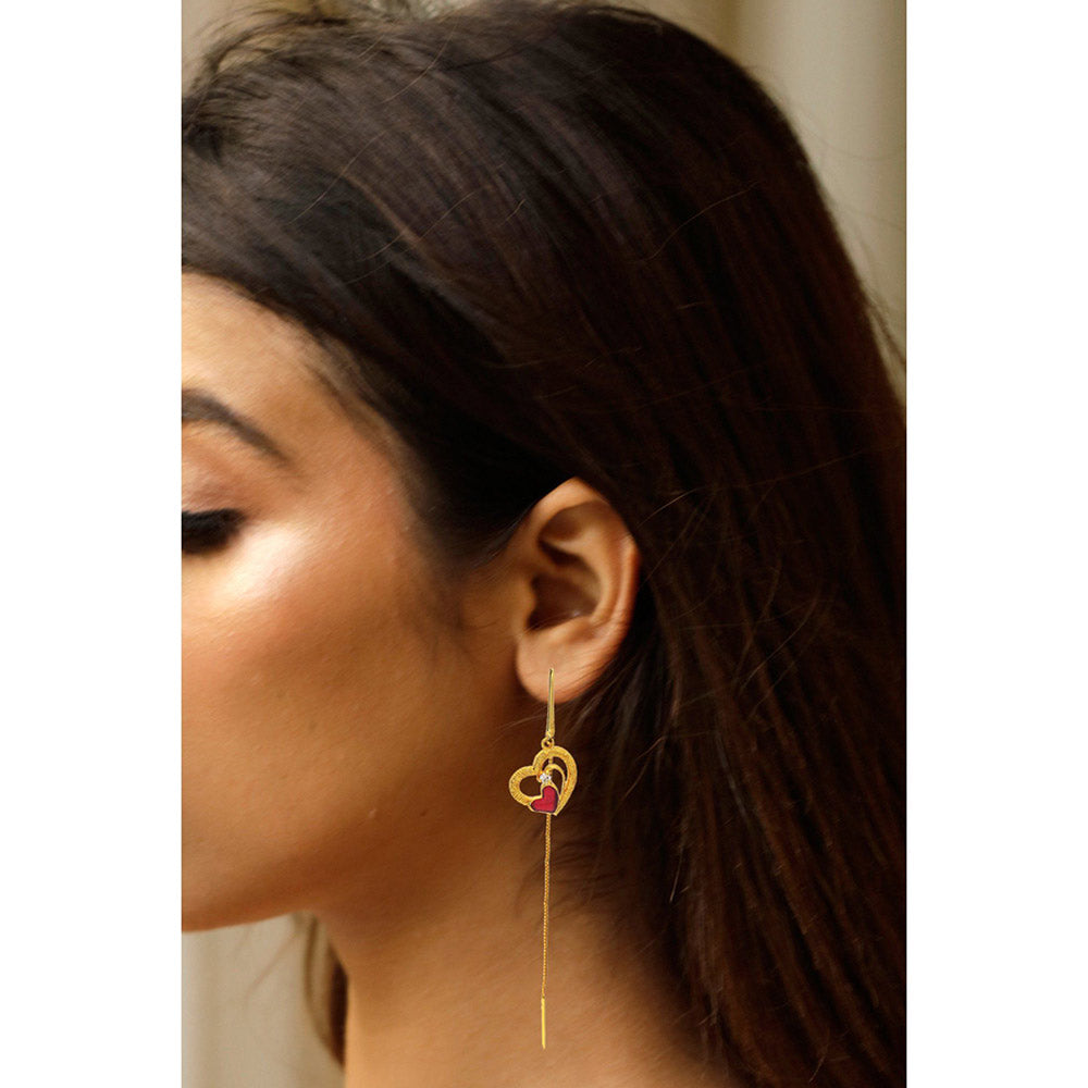 Divino Red Ruby Heart Dangler Earrings