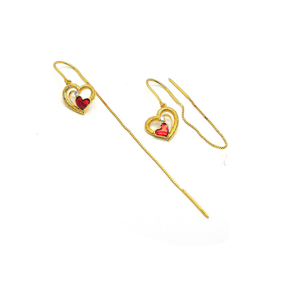 Divino Red Ruby Heart Dangler Earrings