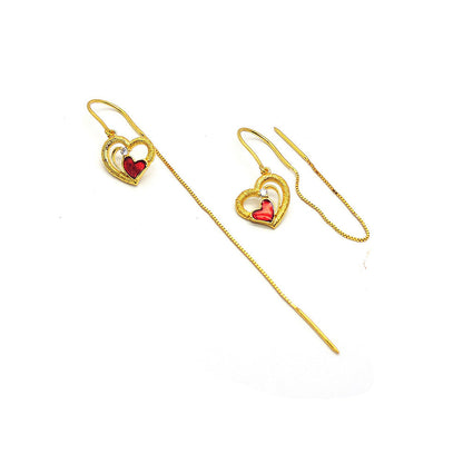 Divino Red Ruby Heart Dangler Earrings