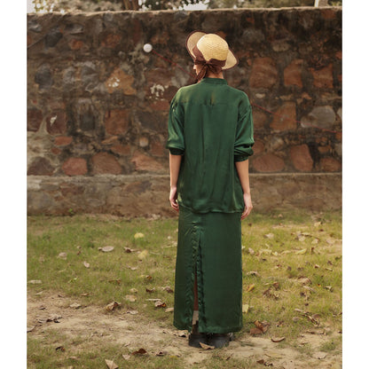 Doodlage Earo Emerald Solid Shirt and Skirt (Set of 2)