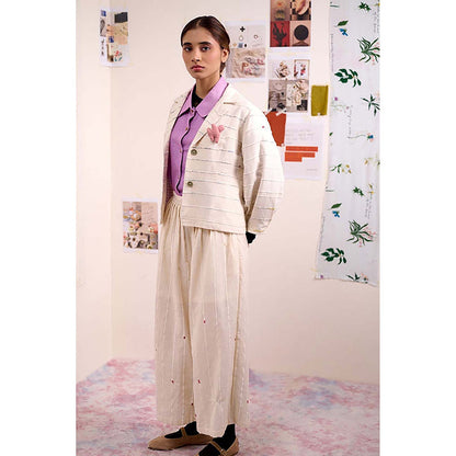 Doodlage Women Beige Cotton Blazer