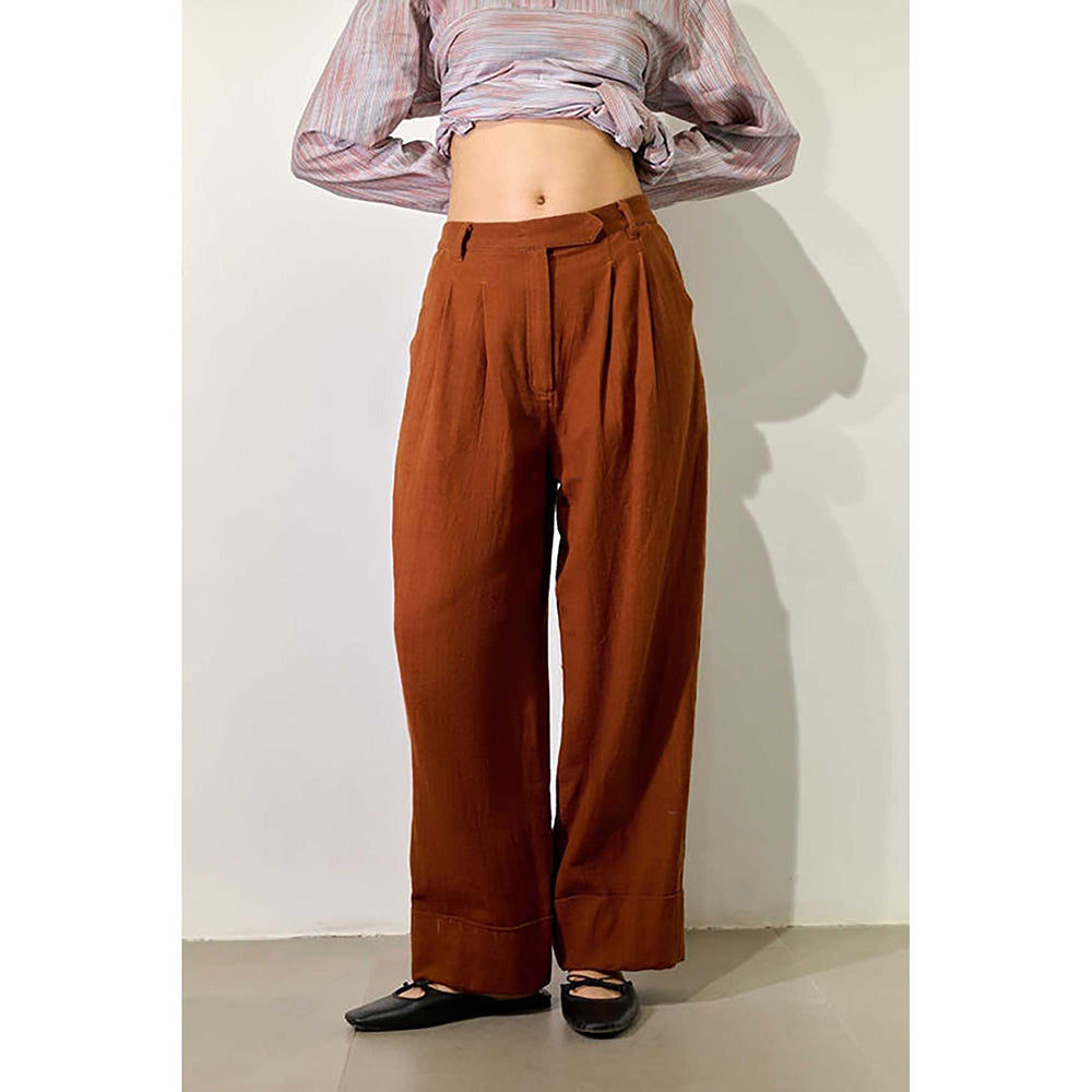 Doodlage Women Brown Cotton Jacket with Pant