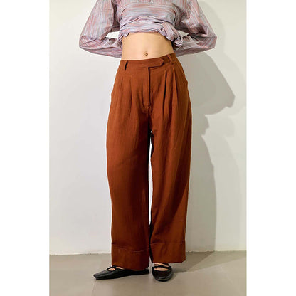 Doodlage Women Brown Cotton Jacket with Pant