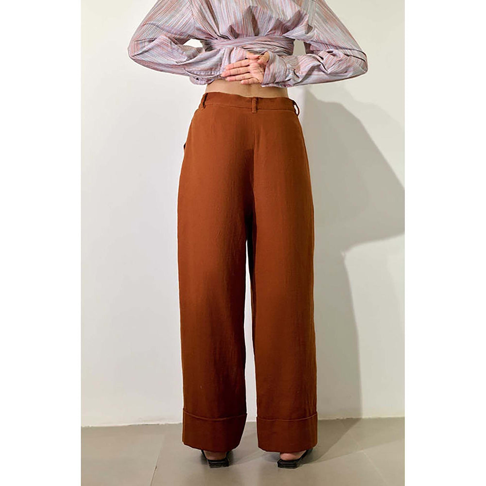 Doodlage Women Brown Cotton Jacket with Pant