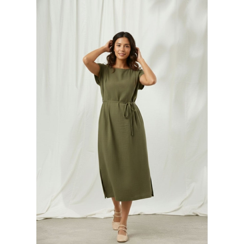 Doodlage Erna Olive Midi Dress with Belt