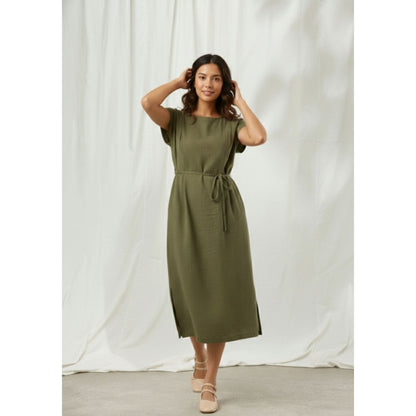 Doodlage Erna Olive Midi Dress with Belt