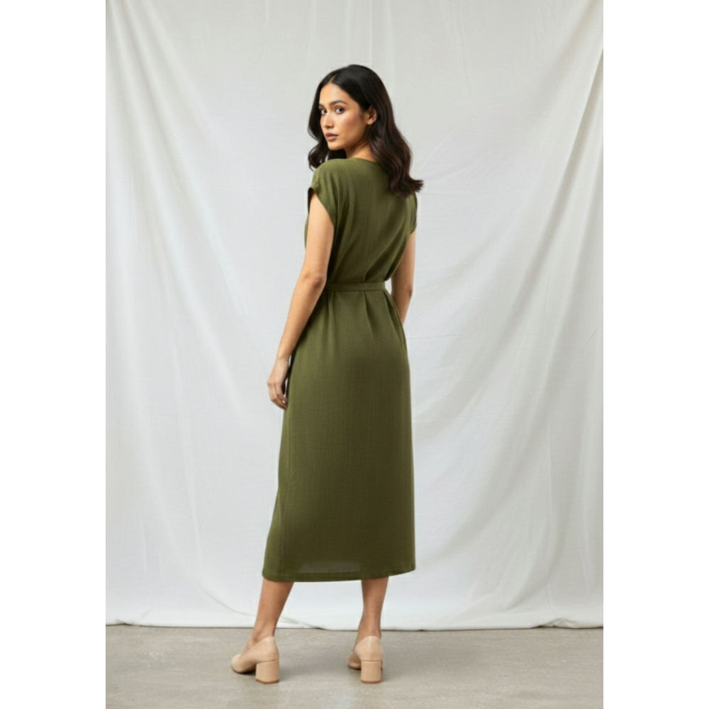 Doodlage Erna Olive Midi Dress with Belt