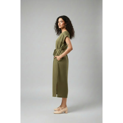 Doodlage Erna Olive Midi Dress with Belt