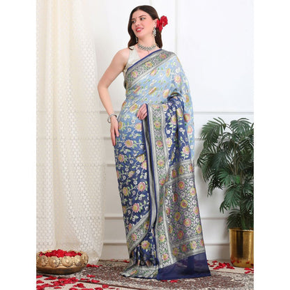 Dress & Dazzle Icy Blue Khaddi Georgette Saree with Unstitched Blouse