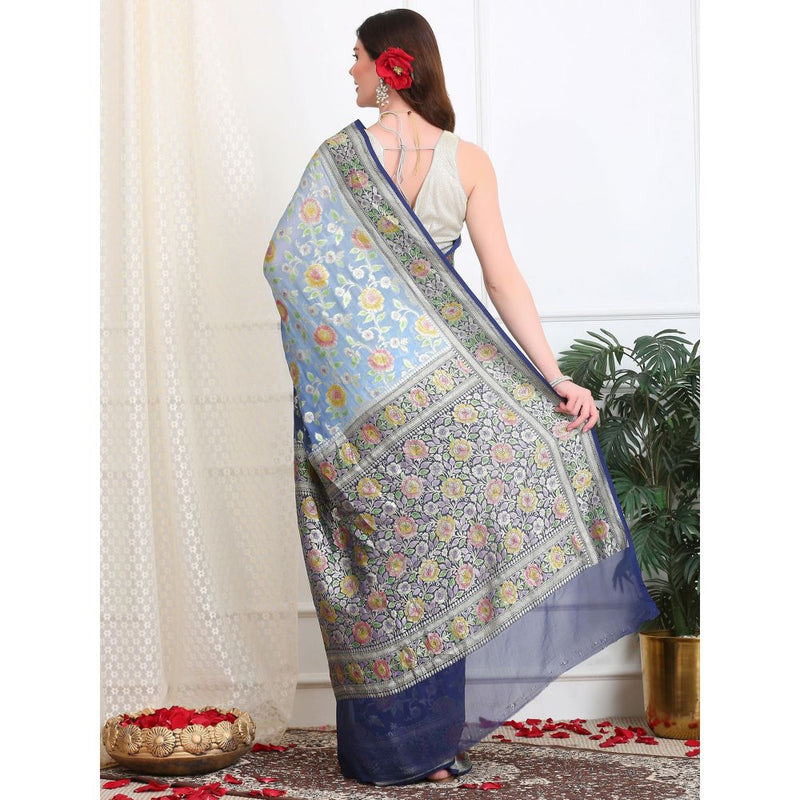 Dress & Dazzle Icy Blue Khaddi Georgette Saree with Unstitched Blouse