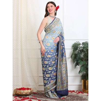 Dress & Dazzle Icy Blue Khaddi Georgette Saree with Unstitched Blouse