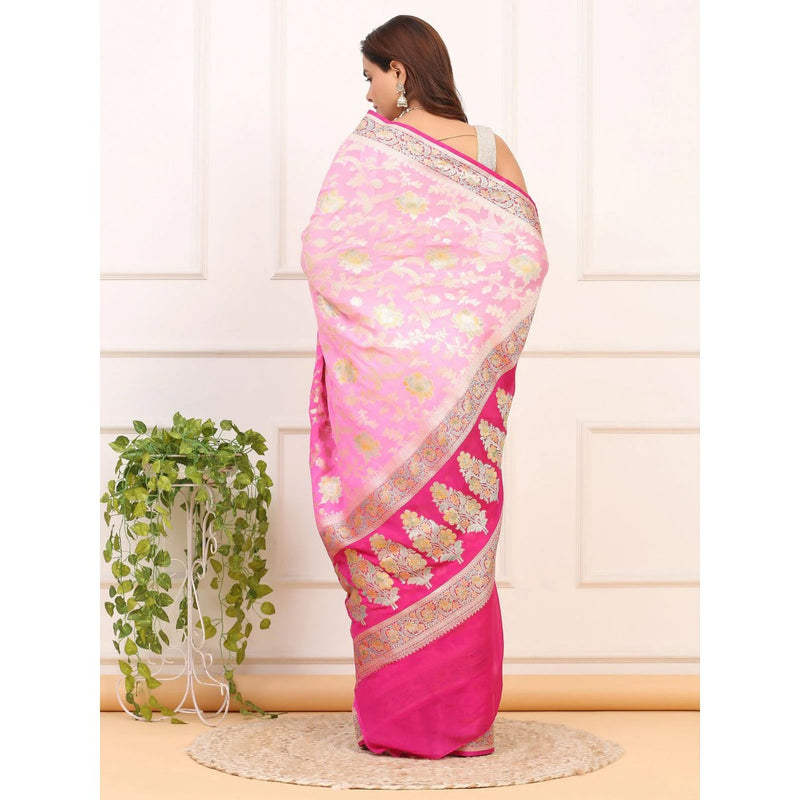 Dress & Dazzle Ombre Pink Khaddi Georgette Silk Saree with Unstitched Blouse