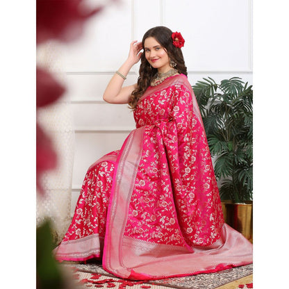 Dress & Dazzle Dazzling Pink Katan Silk Saree with Unstitched Blouse