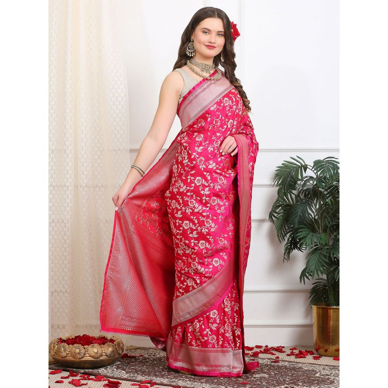 Dress & Dazzle Dazzling Pink Katan Silk Saree with Unstitched Blouse