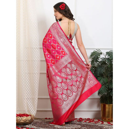 Dress & Dazzle Royal Pink Rangkat Silk Saree with Unstitched Blouse