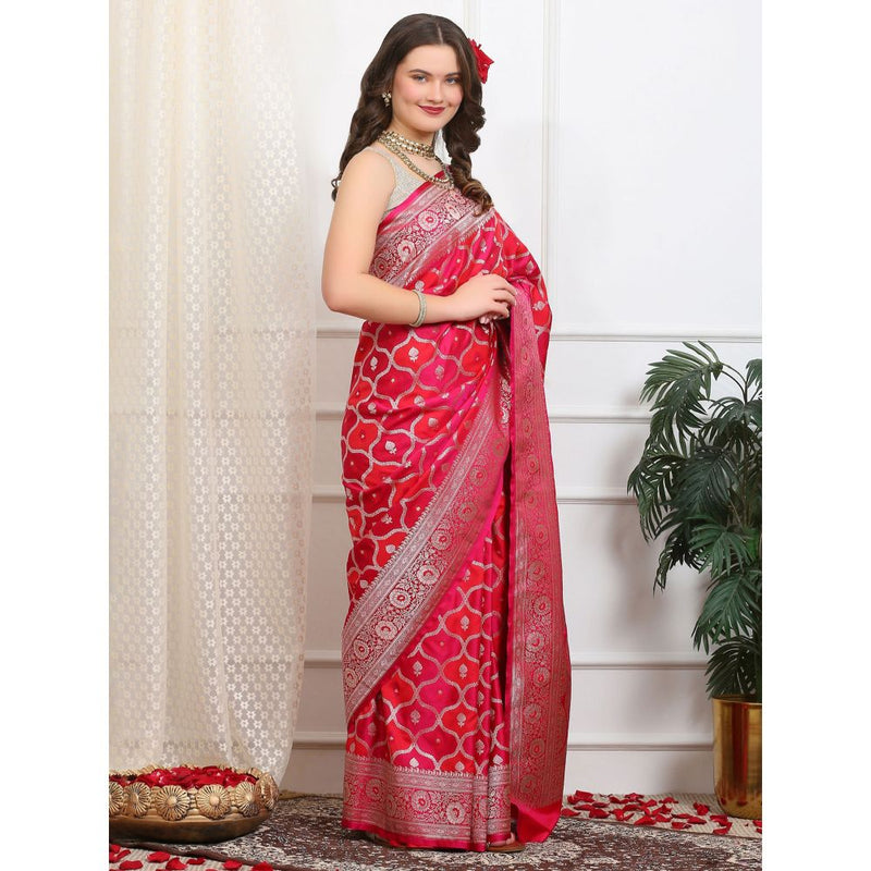 Dress & Dazzle Royal Pink Rangkat Silk Saree with Unstitched Blouse
