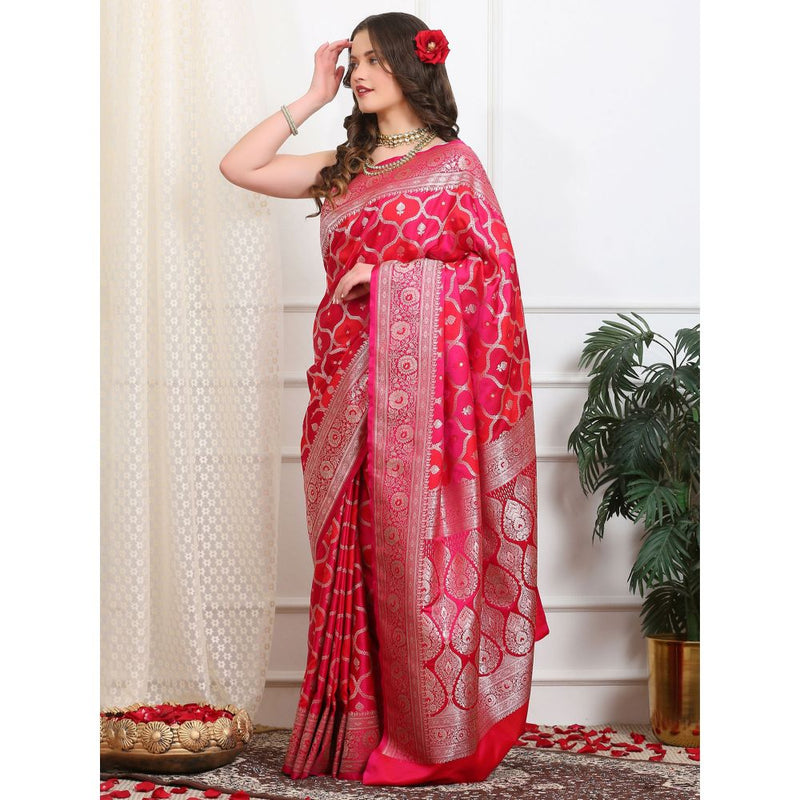 Dress & Dazzle Royal Pink Rangkat Silk Saree with Unstitched Blouse