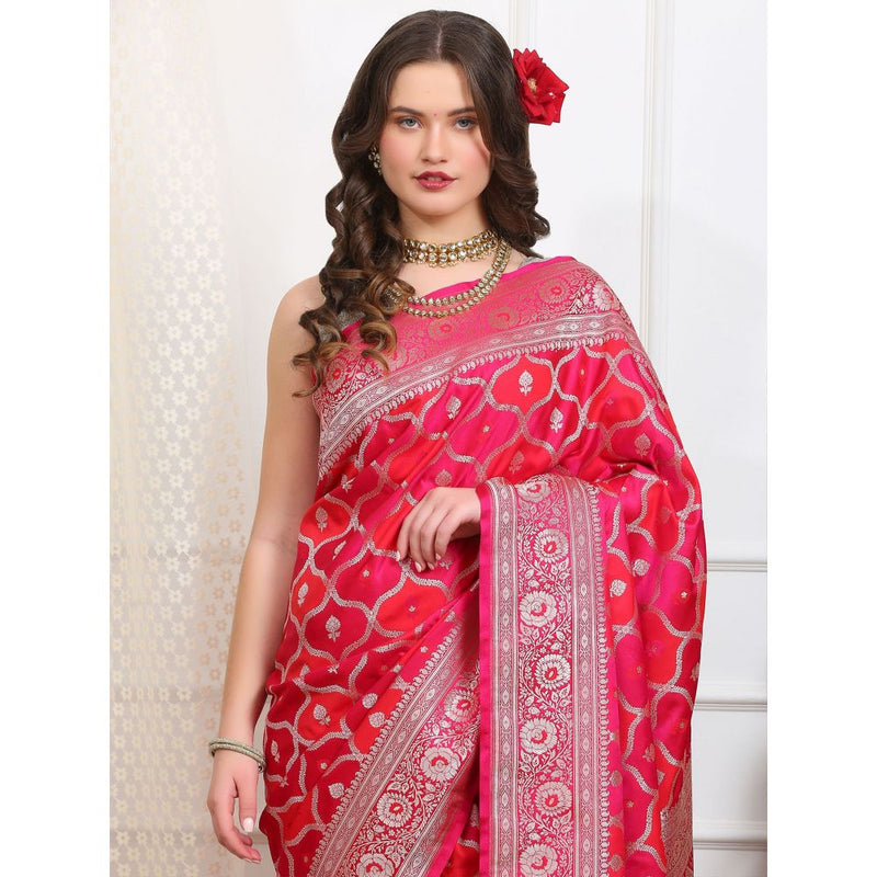 Dress & Dazzle Royal Pink Rangkat Silk Saree with Unstitched Blouse