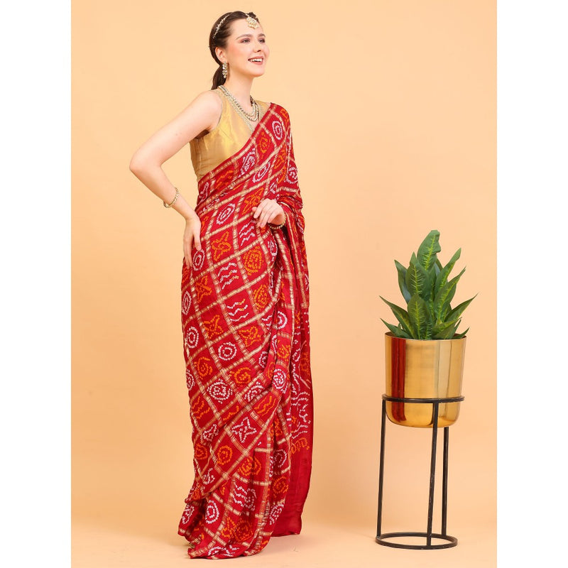 Dress & Dazzle Red Gharchola Gajji Silk Saree with Unstitched Blouse