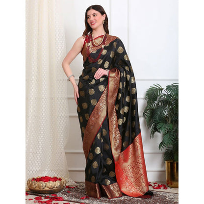Dress & Dazzle Black Katan Silk Saree with Unstitched Blouse