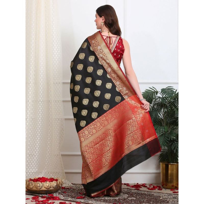 Dress & Dazzle Black Katan Silk Saree with Unstitched Blouse