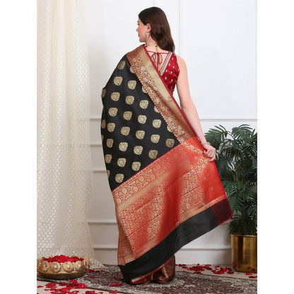 Dress & Dazzle Black Katan Silk Saree with Unstitched Blouse