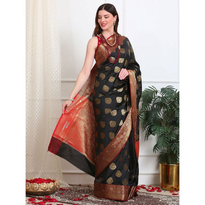Dress & Dazzle Black Katan Silk Saree with Unstitched Blouse