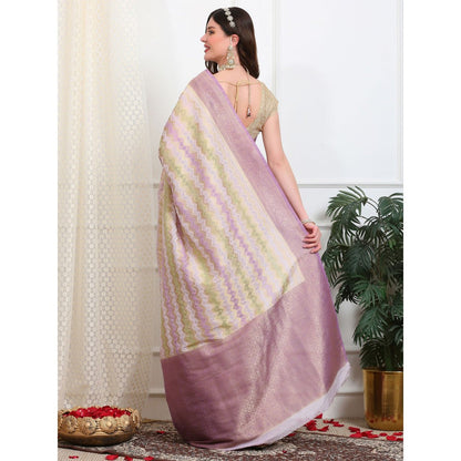 Dress & Dazzle Ivory And Lavender Leheriya Georgette Saree with Unstitched Blouse