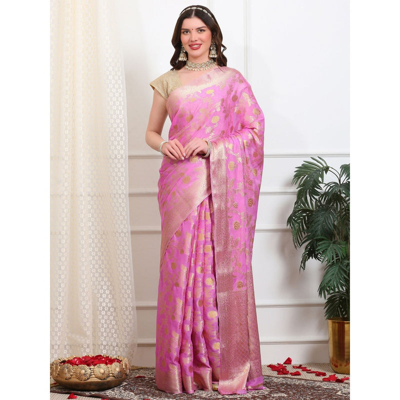Dress & Dazzle Onion Lavender Georgette Saree with Unstitched Blouse