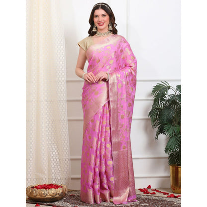 Dress & Dazzle Onion Lavender Georgette Saree with Unstitched Blouse