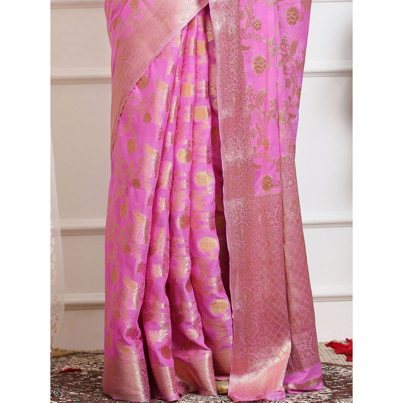 Dress & Dazzle Onion Lavender Georgette Saree with Unstitched Blouse