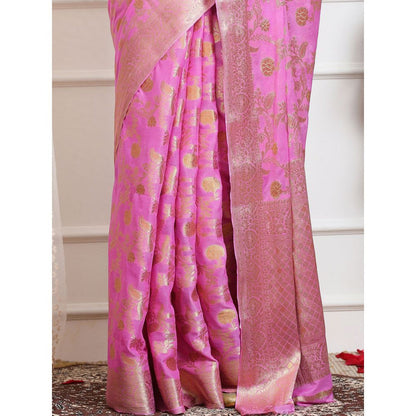 Dress & Dazzle Onion Lavender Georgette Saree with Unstitched Blouse