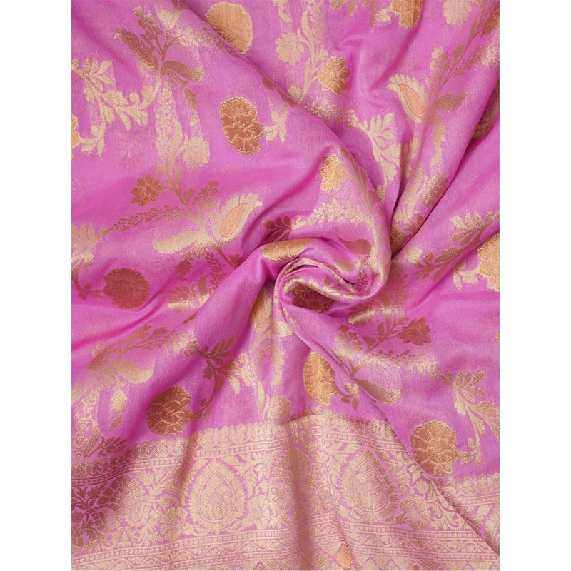 Dress & Dazzle Onion Lavender Georgette Saree with Unstitched Blouse