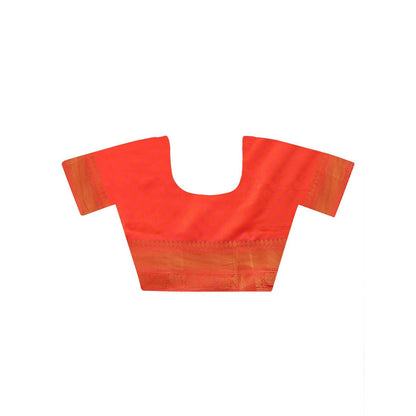 Dress & Dazzle Flame Orange Banarasi Silk Saree with Unstitched Blouse