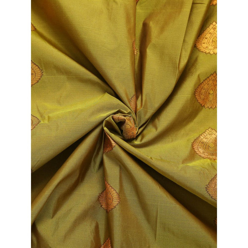Dress & Dazzle Mehendi Green Kanjivaram Saree with Unstitched Blouse