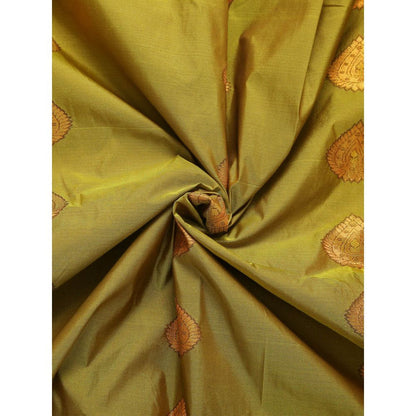 Dress & Dazzle Mehendi Green Kanjivaram Saree with Unstitched Blouse