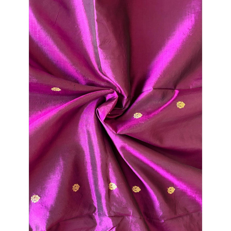 Dress & Dazzle Women Purple Pure Katan Silk Saree with Unstitched Blouse