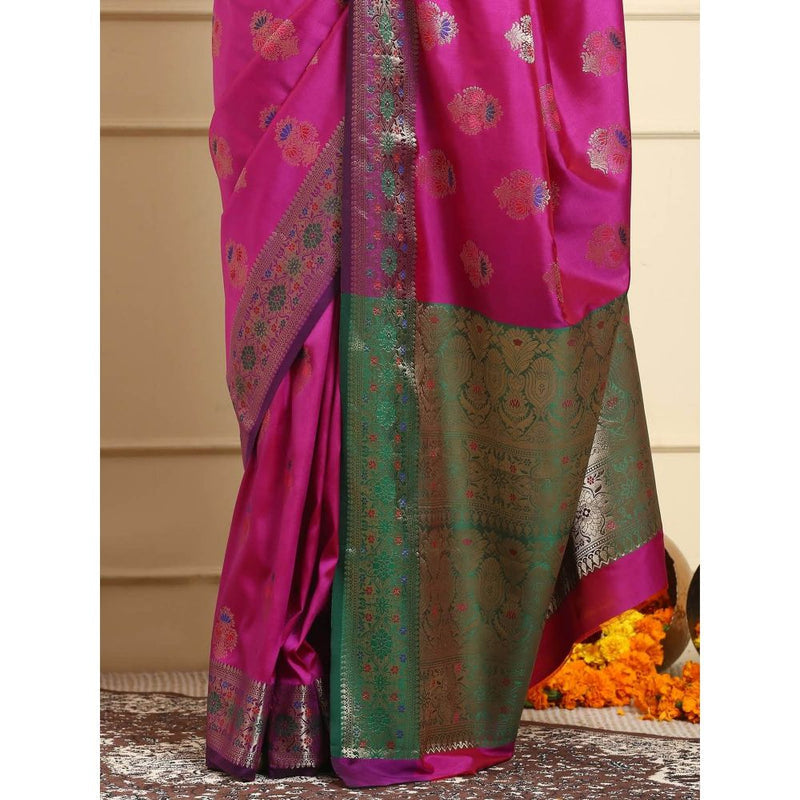 Dress & Dazzle Magenta Katan Silk Saree with Unstitched Blouse
