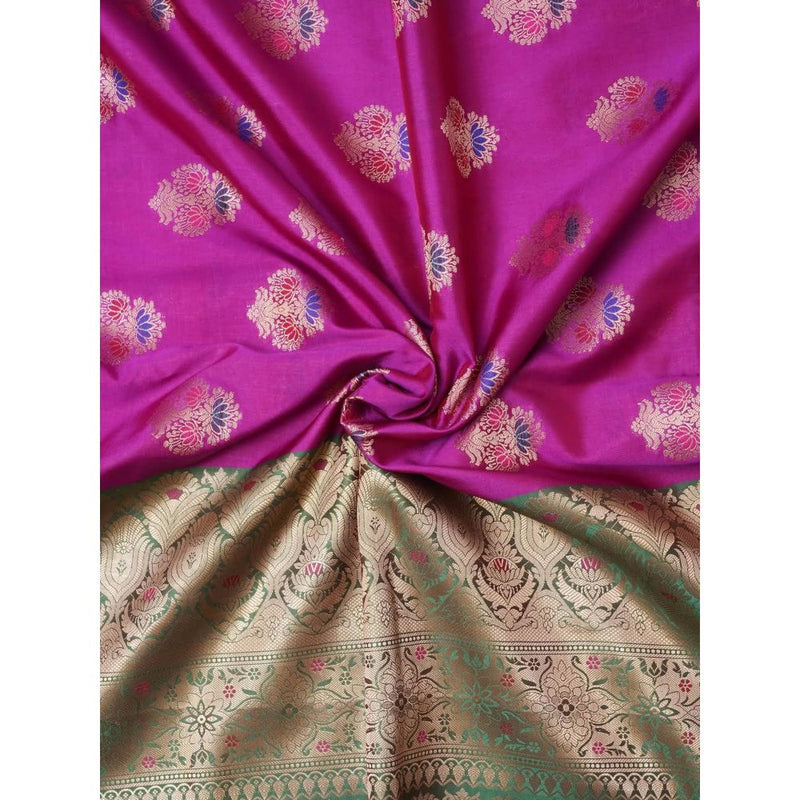 Dress & Dazzle Magenta Katan Silk Saree with Unstitched Blouse