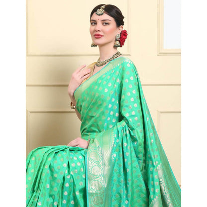 Dress & Dazzle Women Neon Mint Green Katan Silk Saree with Unstitched Blouse