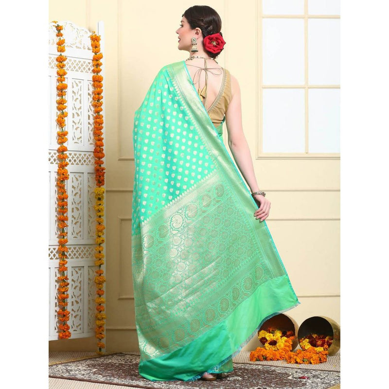 Dress & Dazzle Women Neon Mint Green Katan Silk Saree with Unstitched Blouse