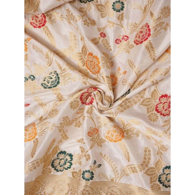 Dress & Dazzle Ivory Katan Silk Saree with Unstitched Blouse
