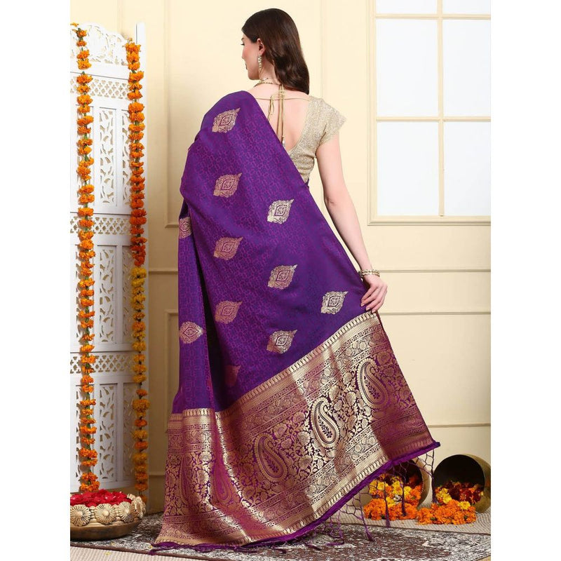 Dress & Dazzle Purple Tanchui Silk Saree with Unstitched Blouse