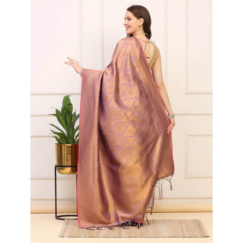 Dress & Dazzle Mauve Tanchui Silk Saree with Unstitched Blouse