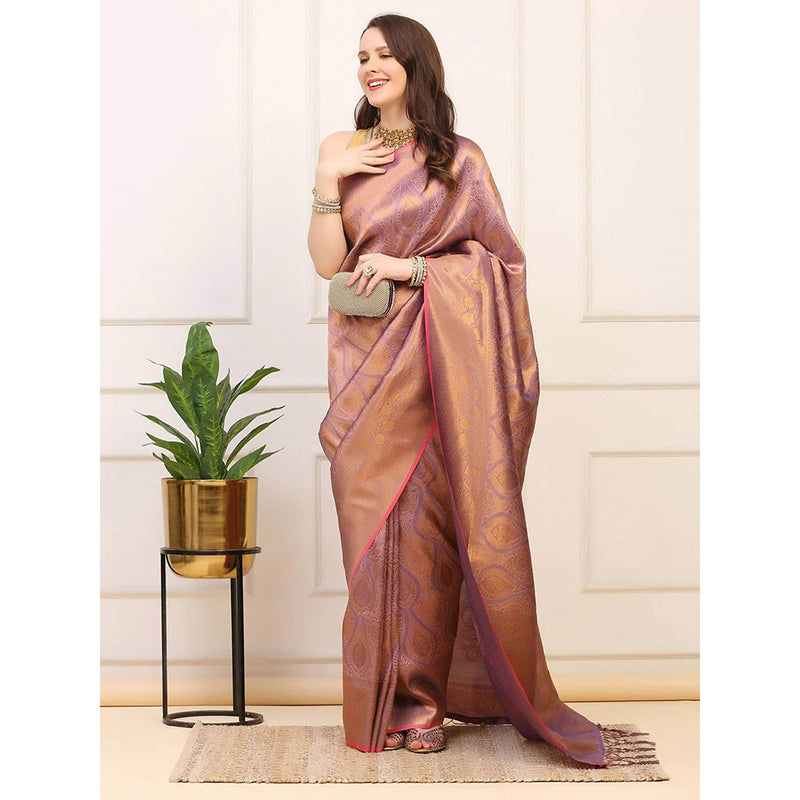 Dress & Dazzle Mauve Tanchui Silk Saree with Unstitched Blouse