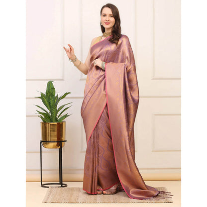 Dress & Dazzle Mauve Tanchui Silk Saree with Unstitched Blouse